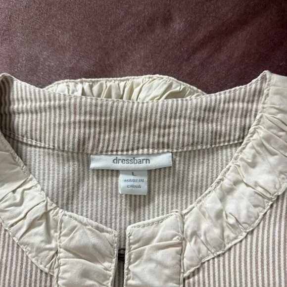 y2k girly grunge preppy twee brown and cream ruffled pinstripe jacket w hook and - Picture 5 of 5